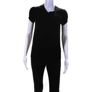 Shadow Lion Womens Short Sleeve Tie Neck Thin Knit Sweater Black Size Small